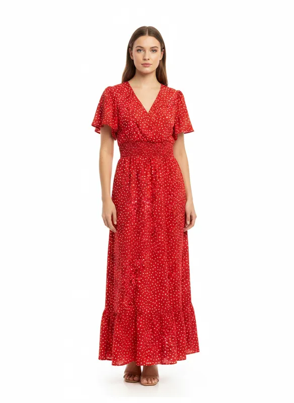 Mathilde Smock Ankle Dress - Mars Red Small White Dots