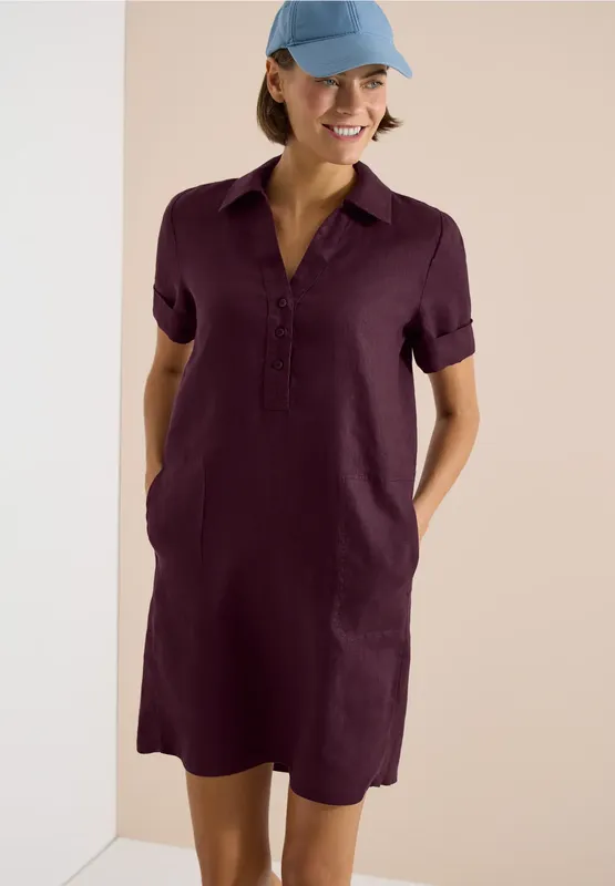 Linen Solid Dress - Rich Burgundy                 
