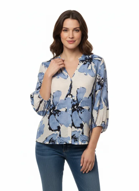 Viaba-SH8 Blouse - M. Blue Flower