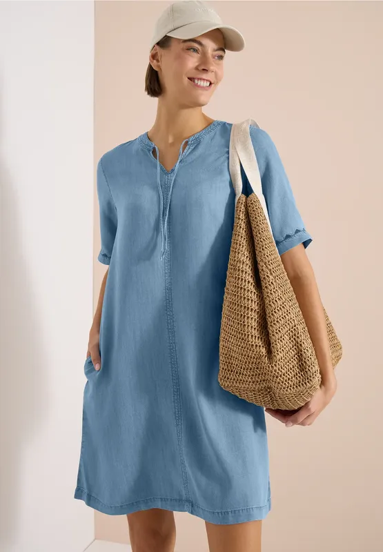 Denim Look Dress - Light Blue Wash               