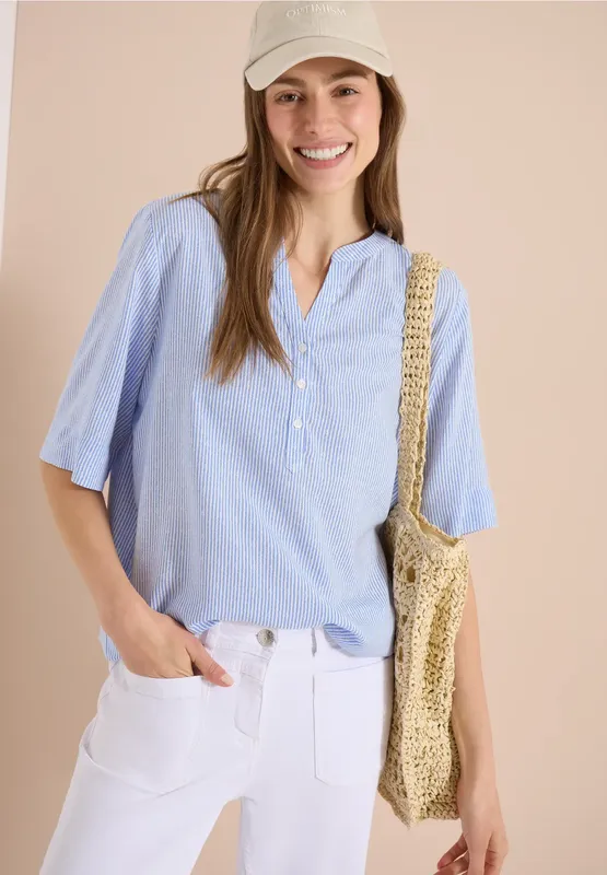 Printed Stripe Blouse - Blouse Blue                   