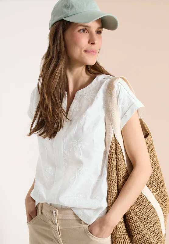 Solid Embroidery Blouse - Vanilla White                 