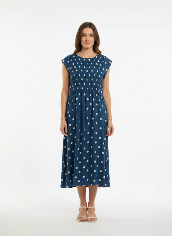 GislaSZ Maxi Dress - Blue Turtledove Big Dot