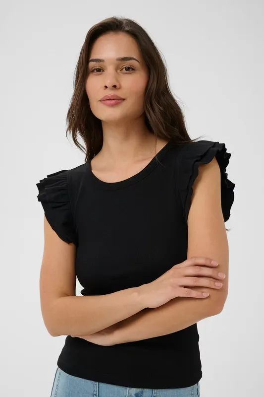 Carna Flounce Top - Black Deep