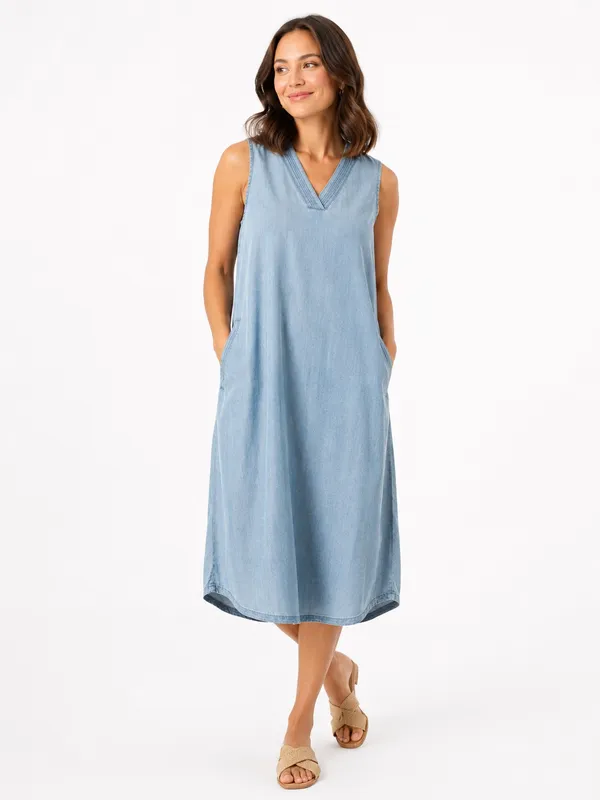 Tos Lyocell Dress - Light Blue Used Wash          