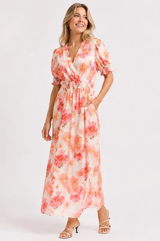Nikki Dress - Cerise/Orange
