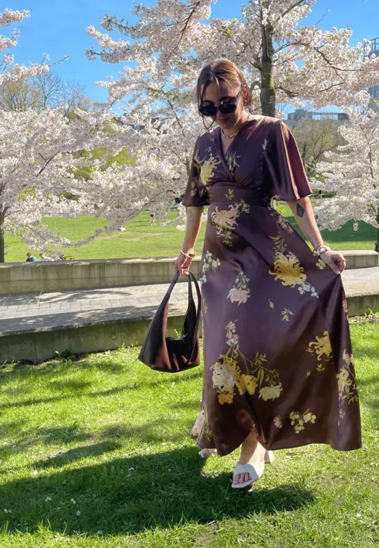 Gisela Dress - Brown/Yellow Flower