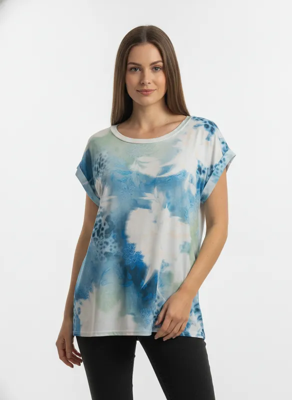 Mönstrad Top - Turquoise/Flower