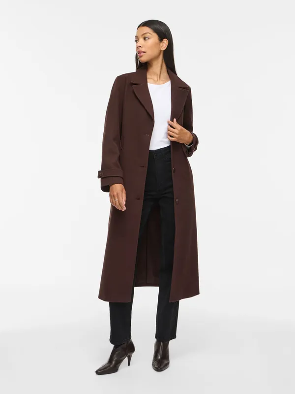 Femke Button Long Coat - Coffee Bean
