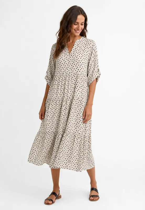 Mika Dress - Beige/Dotted