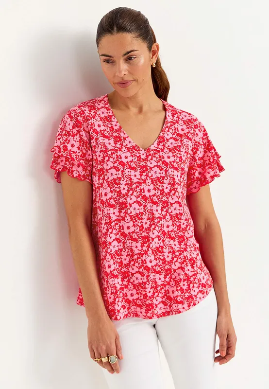 Elin Frill Top - Pink/Patterned