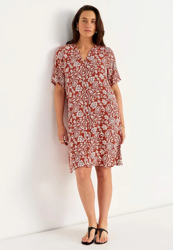Lilly Short Dress - Rusty-red/Patterned