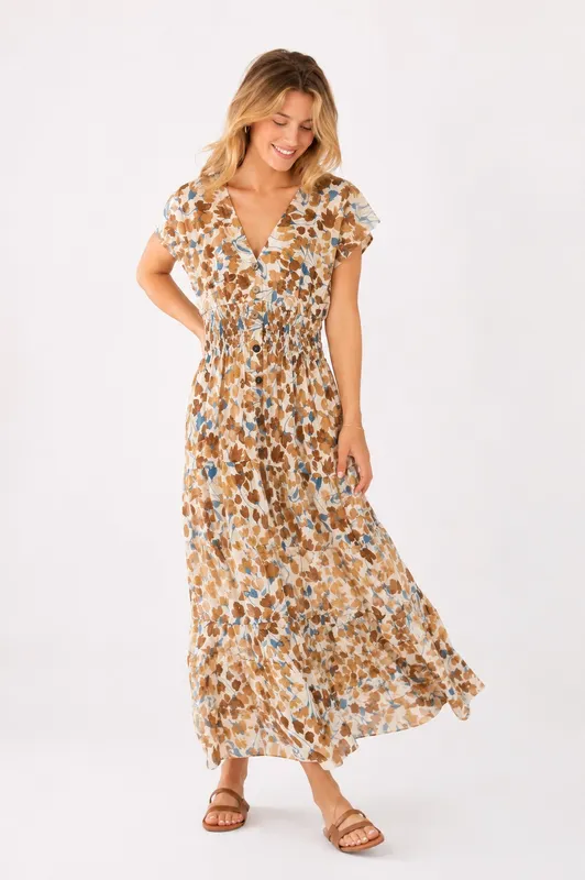 Flower Long Dress - Beige