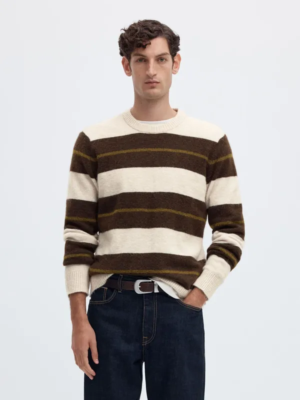 Rai Knit Crew Neck - Oatmeal Delicioso / Fir Green