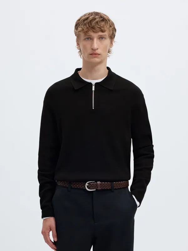 Teller Half Zip Polo - Black