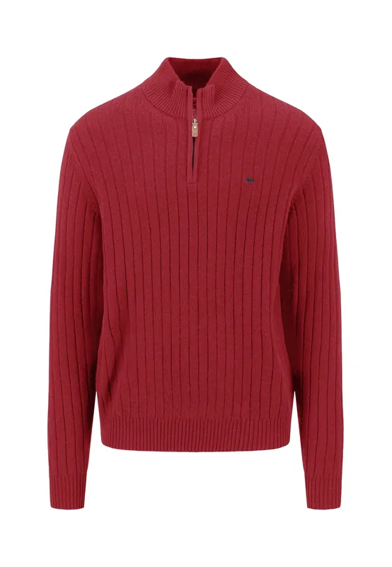 Zip Cardigan Ribbed  - Brick