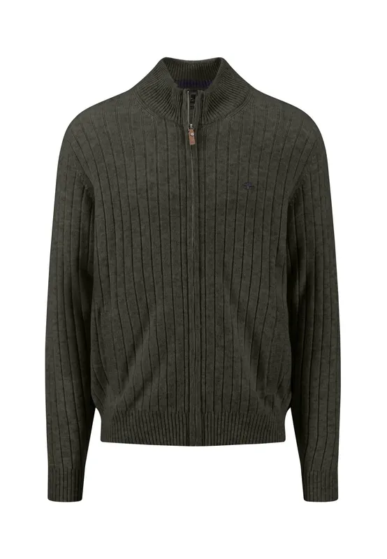 Zip Cardigan Ribbed  - Cypress