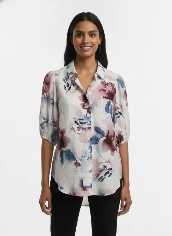 Ella Blouse  - Flower Rose/Blue