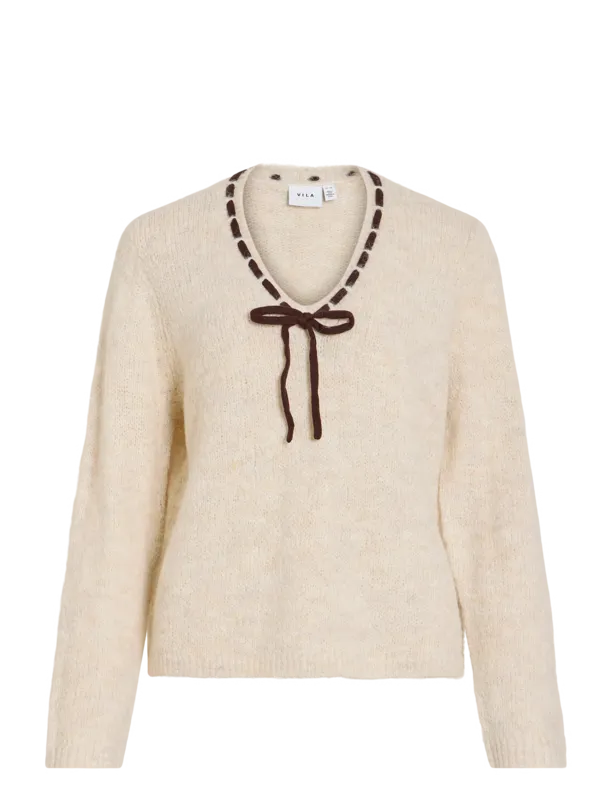 Naye V-neck Detail Knit Top - Super Light Natural Melan Coffee Bean