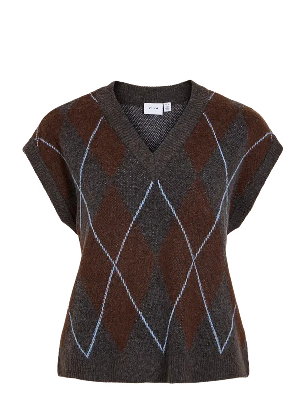 Gyle Knit Vest - Dark Grey Melange Coffee Bean/Blue Shadow