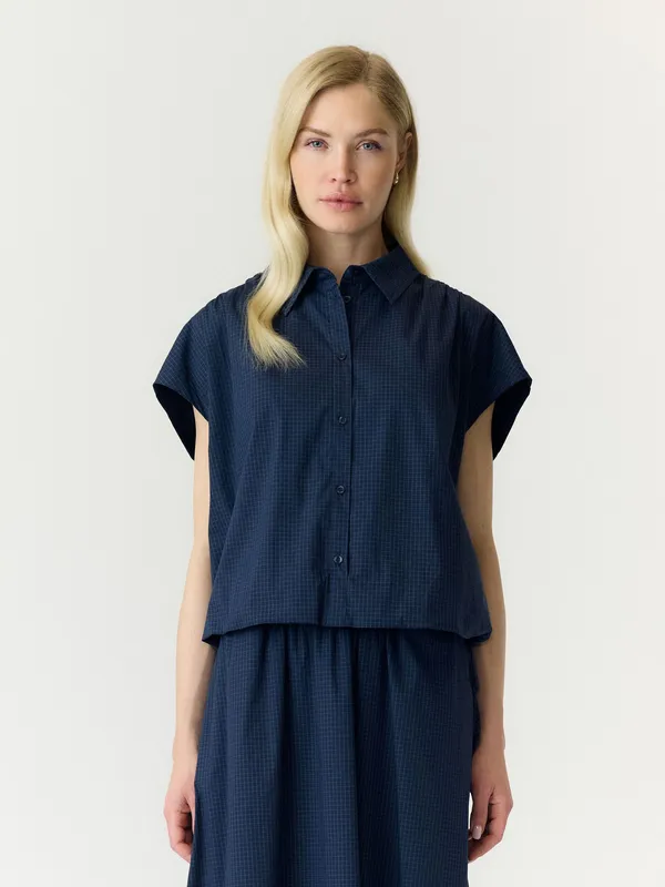 Leona Short Top - Navy Blazer W. Checks