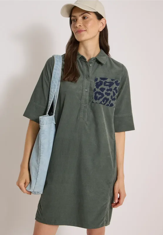 Solid Corduroy Dress - Dried Olive Green             