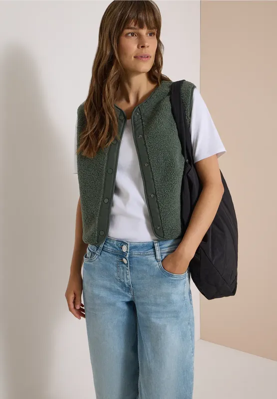 Solid Teddy Vest - Dried Olive Green             