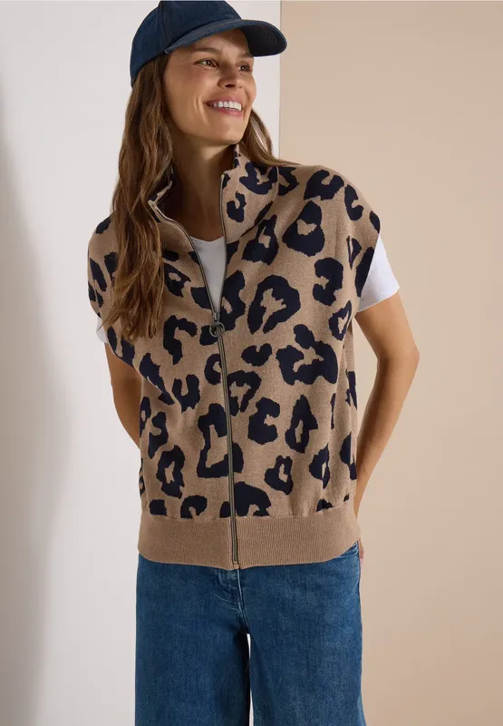 Aop Doubleface zip vest - Creamy Mocha Melange          