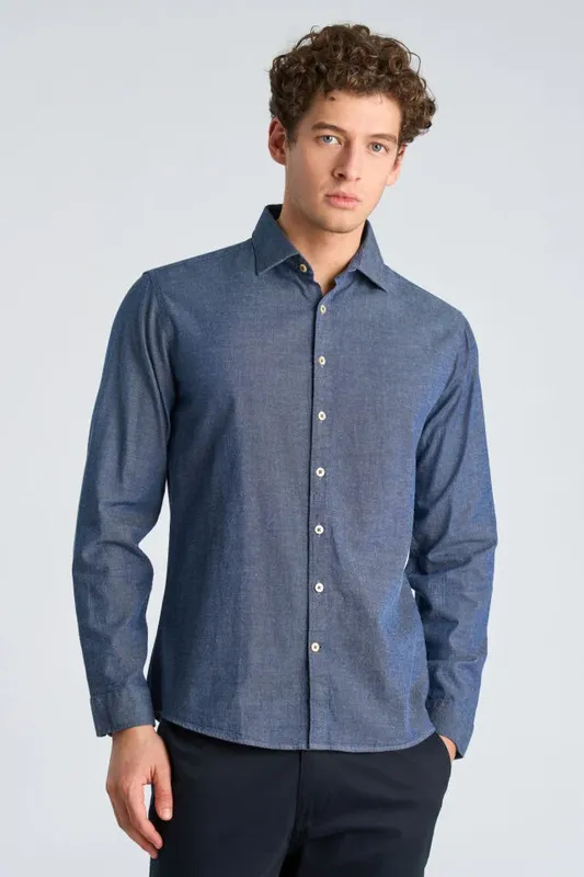 Soft Indigo Stretch Shirt - Mid Blue