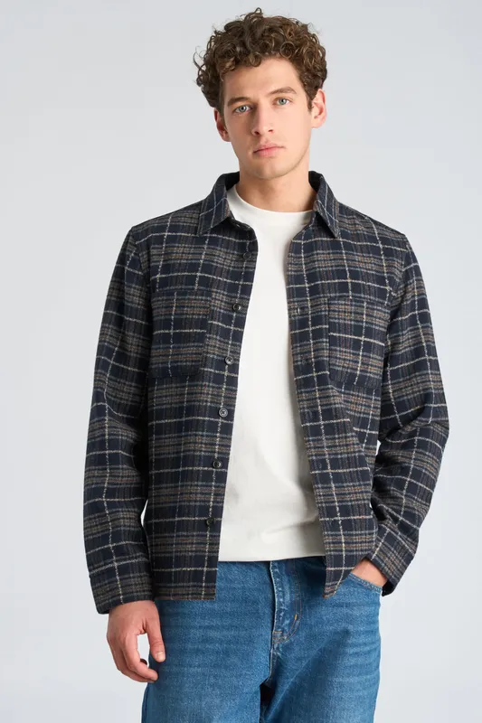 Brushed Check Overshirt - Navy