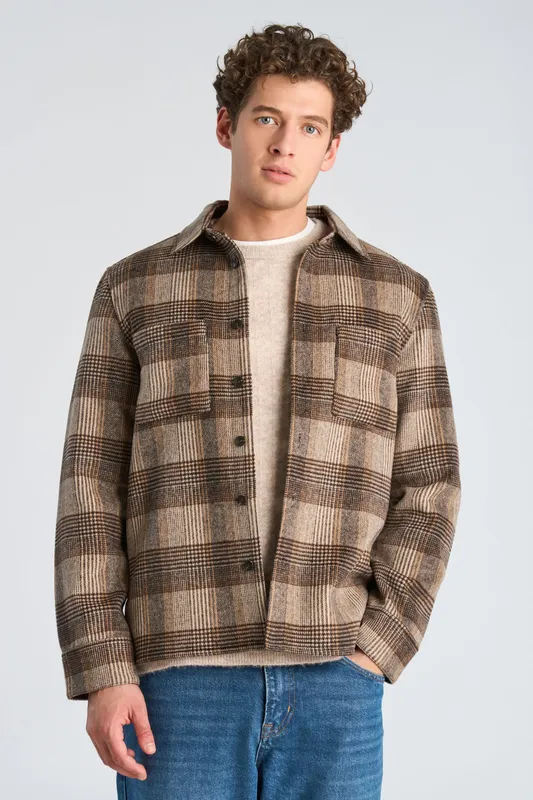 Brushed Check Overshirt - Brown