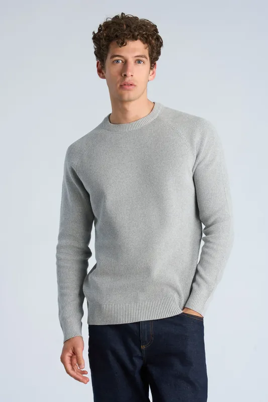 Ribbes O-neck Knit  - Grey Mel