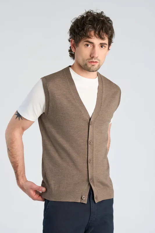 Merino Vest - Dk Sand Mel