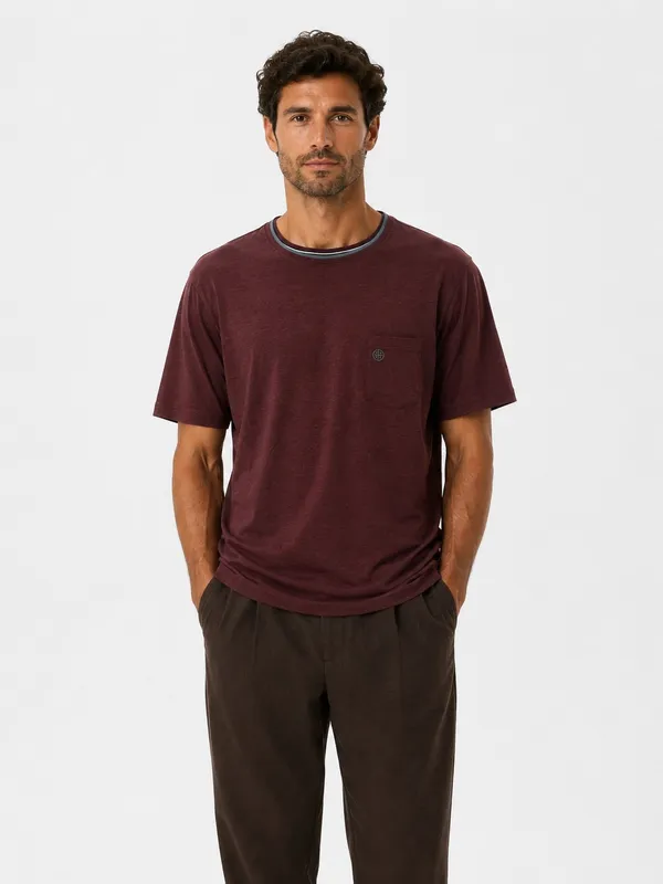Striped O-neck Tee - Burgundy