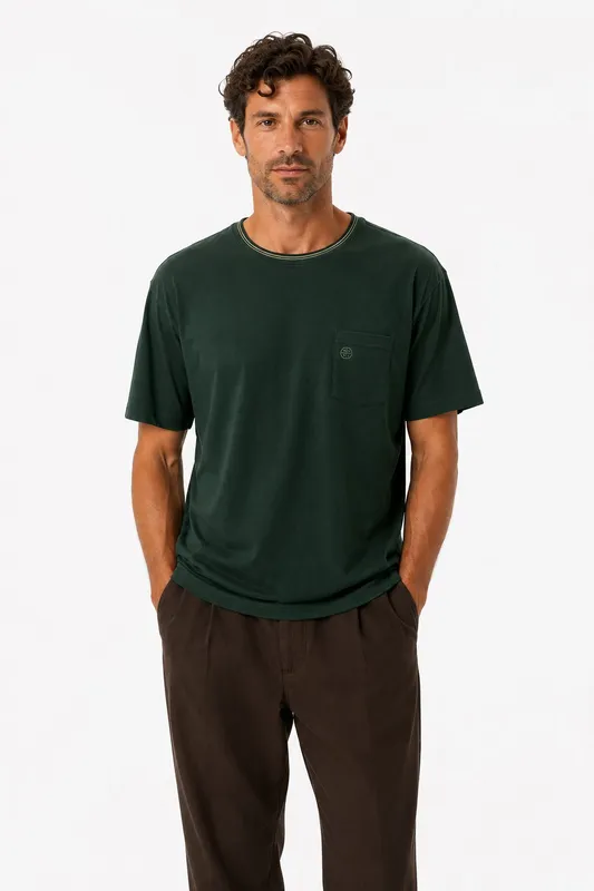 Striped O-neck Tee - Green