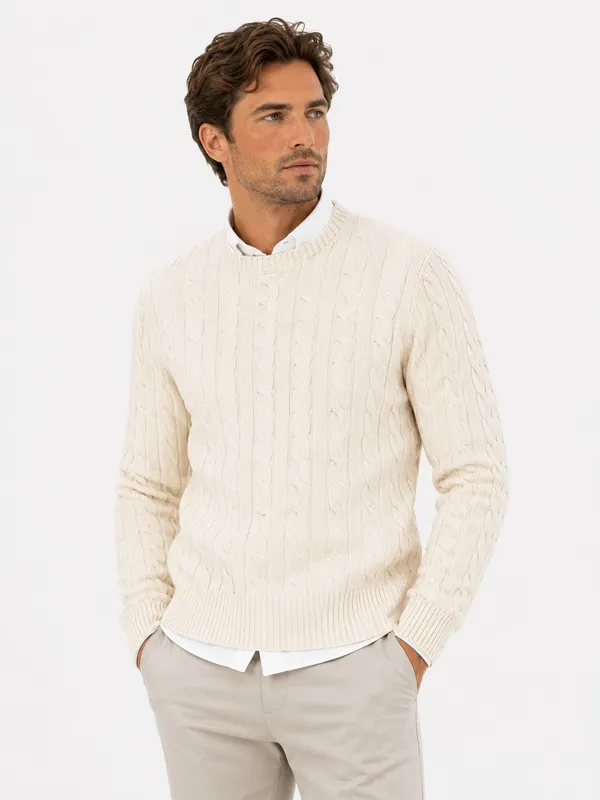 Cabel Cotton Knit  - Pearl White