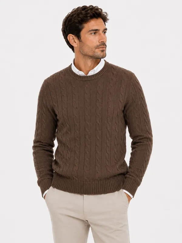 Cabel Cotton Knit  - Dk Brown