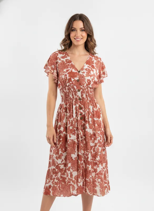 Flower Midi Dress - Pink