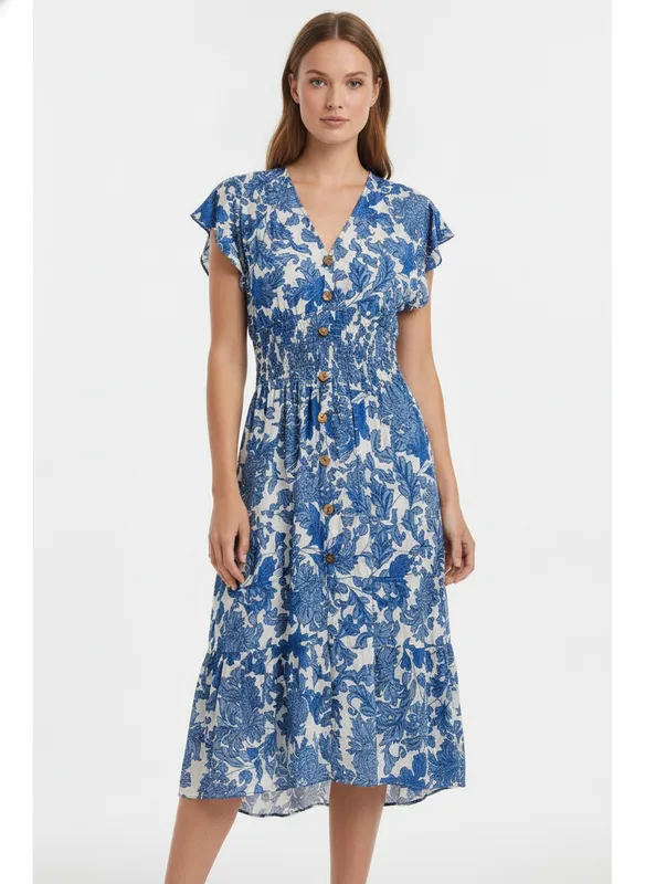 Flower Midi Dress - Blue