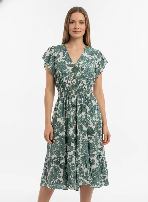 Flower Midi Dress - Green