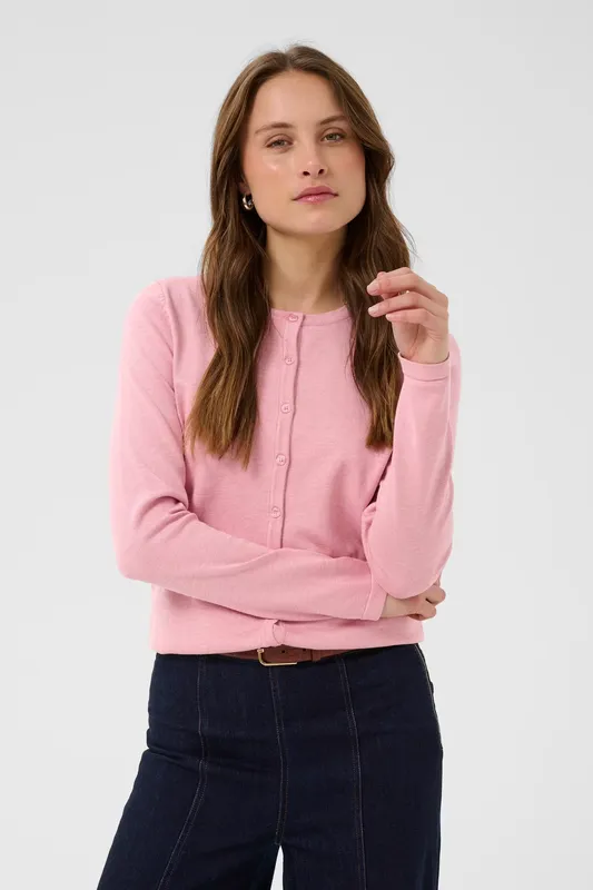 Mila R-neck Cardigan  - Cameo Pink Melange