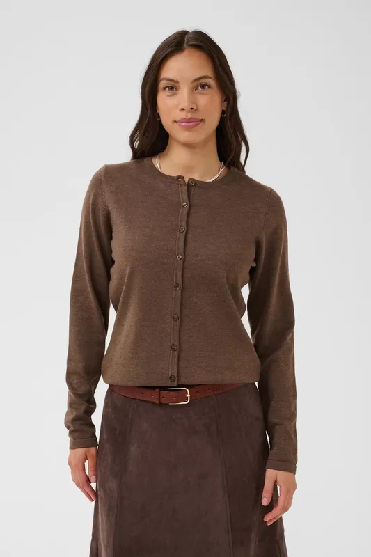 Mila R-neck Cardigan  - Fondue Fudge Melange