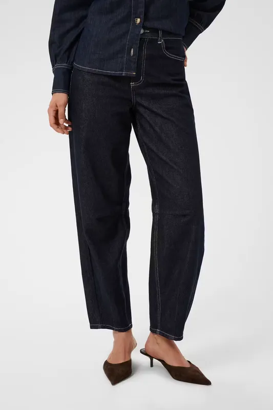 Ghita Barrel Jeans - Dark Blue Unwashed Denim