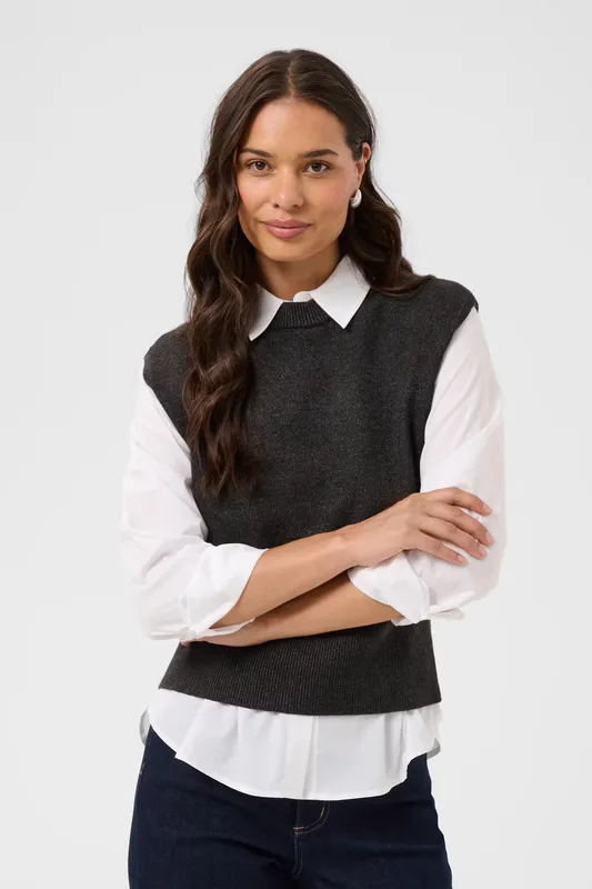 Barbara Knit Vest - Dark Grey Melange