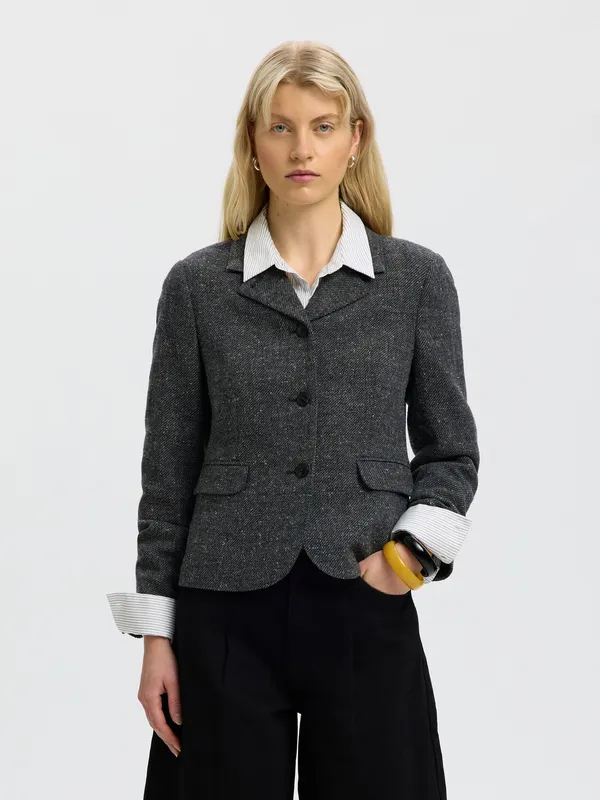 Fitted Short Blazer  - Black Multi Structure