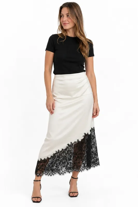 Lara Midi Lace Skirt - Birch Black Lace
