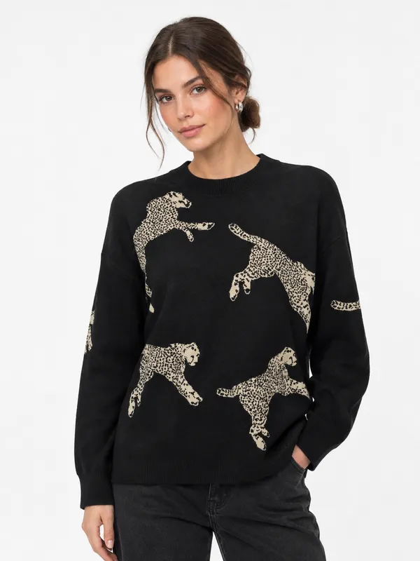 Mingel More Leopard Sweater - Black Leo