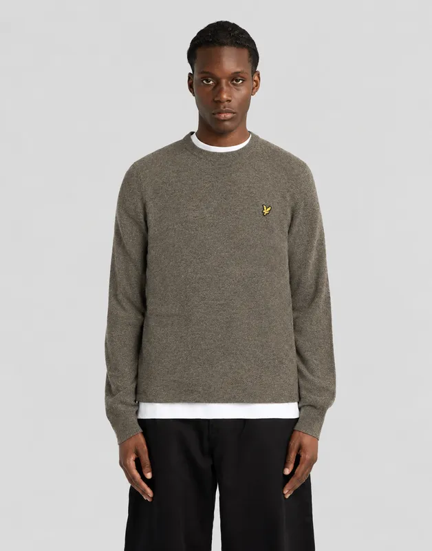 Lambswool blend crew neck Jumper - Khaki Smoke Marl 