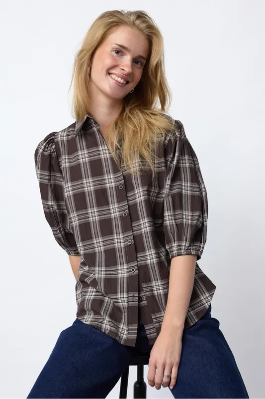 Ella-sh90 Blouse - Brown Check