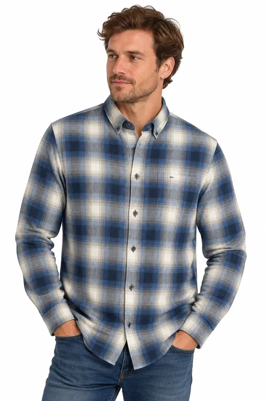 Checked Brushed Shirt - Denim Blue
